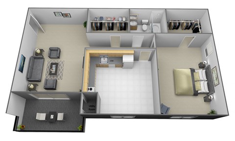 Floor plan for studio, 1 bath, 619 sqft